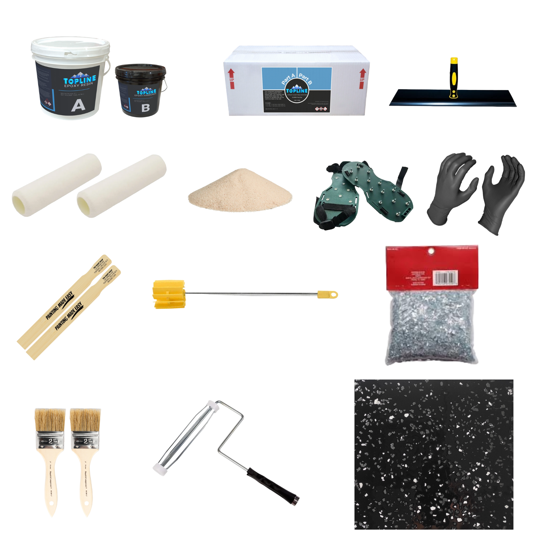 Garage Epoxy Floor Kit for Concrete - 12-Pc 2 Part, Industrial Grade Epoxy Floor Coating, Polyaspartic - 400 SqFt Coverage- for Garage, Basement, Workshop, Contractor, Automotive